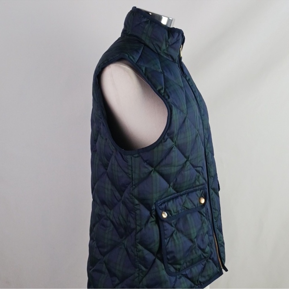 J.Crew Med. Navy & Green Tartan Plaid Down Fill Puffer Vest Full Zip Pockets - Picture 4 of 9